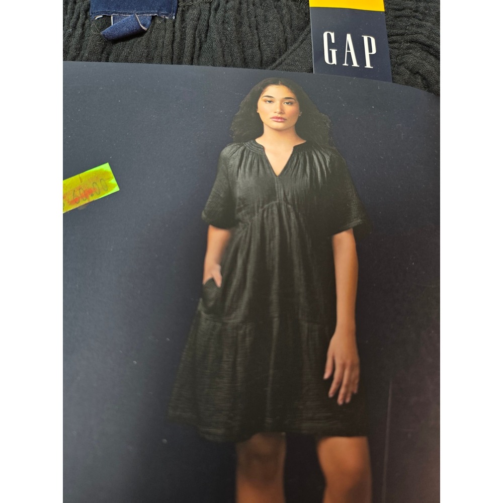 GAP Women Black Cotton Crinkle Gauze Tiered Midi Dress GP007929 Size M NWT - Picture 3 of 8